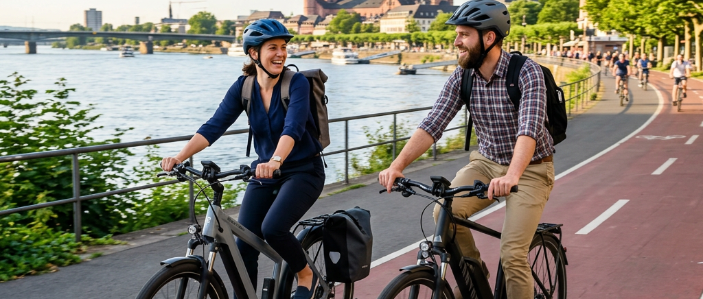 Aktion 'Mit dem Rad zur Arbeit'. Zwei Fahrradfahrer