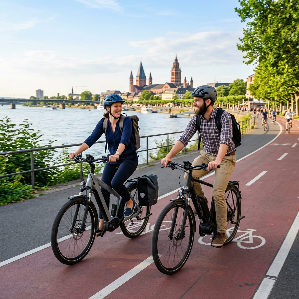 Aktion 'Mit dem Rad zur Arbeit'. Zwei Fahrradfahrer