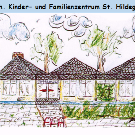 Logo gezeichnet von Kindertagesstätte mit Namen der Kita oben am Bildrand