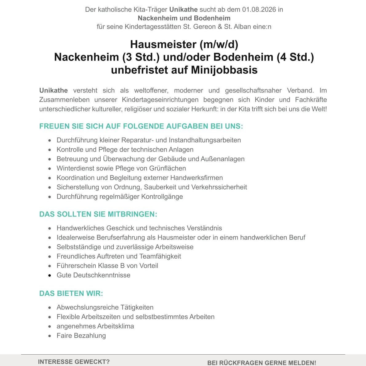 Stellenausschreibung Hausmeister