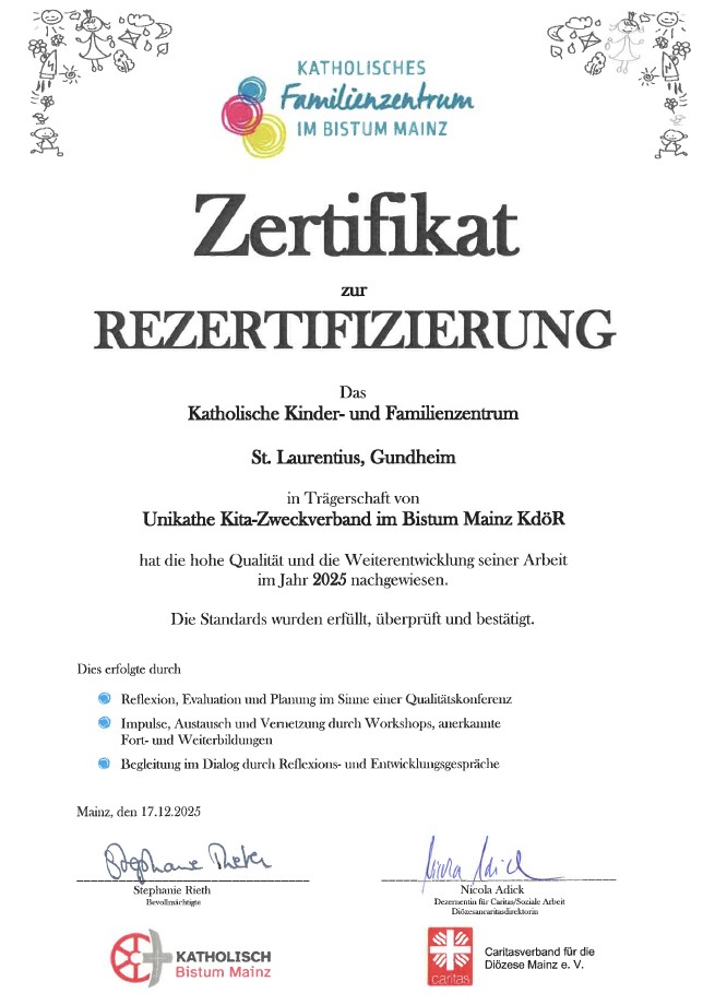 Bild eines Zertifikates zur Rezertifizierung